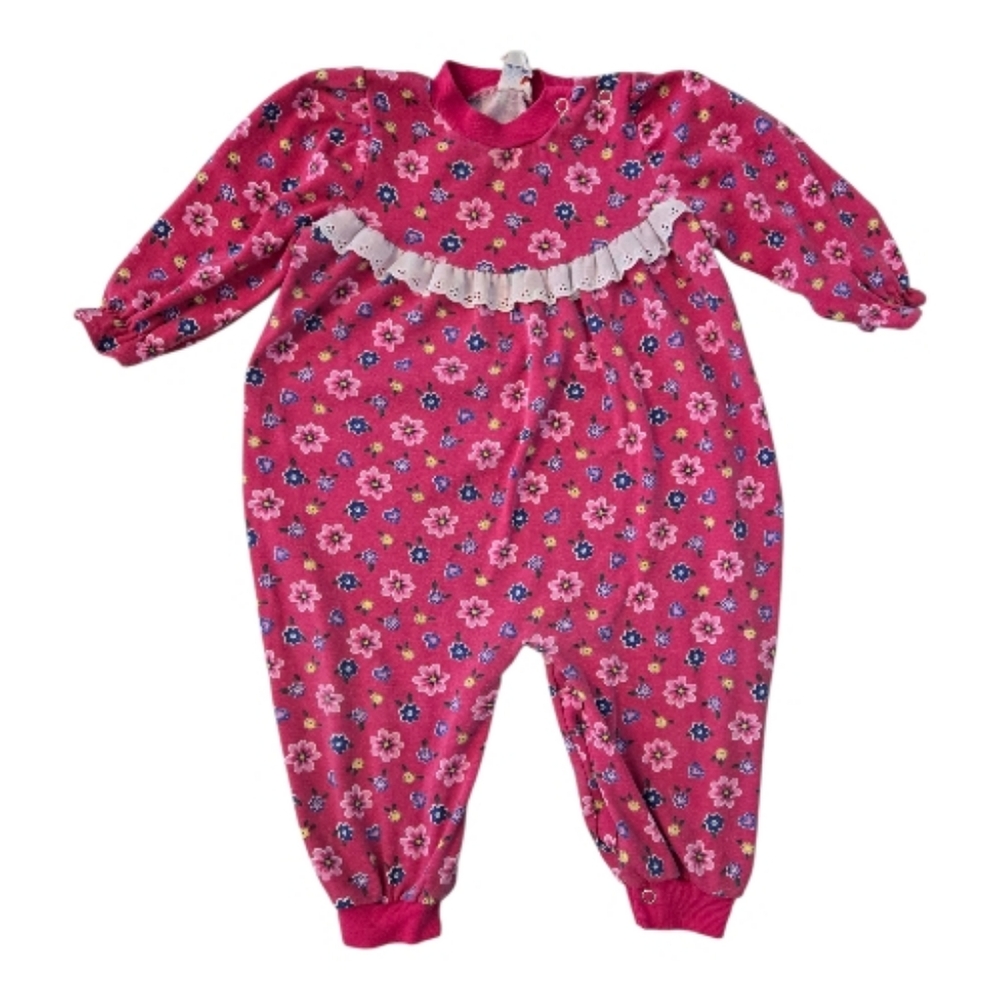 Vintage 1990s Fisher Price Floral Pink Romper